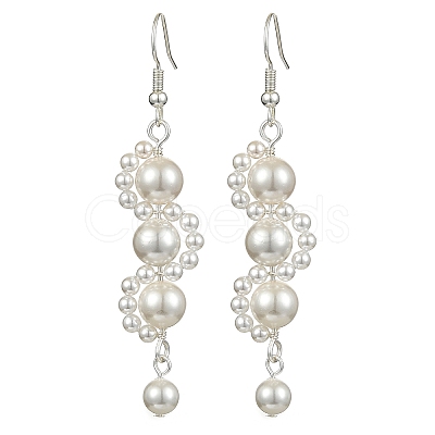 Shell Pearl Beaded Dangle Stud Earrings EJEW-TA00341-1