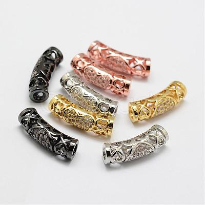 Brass Micro Pave Cubic Zirconia Tube Beads ZIRC-F038-17-FF-1