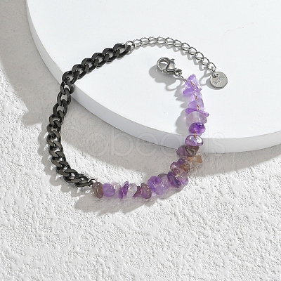 Natural Amethyst Chips Beaded Bracelet PW-WG77007-09-1