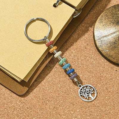 Chakra Natural Lava Rock & Alloy Tree of Life Pendant Keychain KEYC-JKC00644-07-1