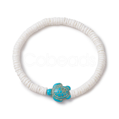 Summer Beach Sea Turtle Dyed Synthetic Turquoise Bead Bracelets BJEW-JB10313-01-1