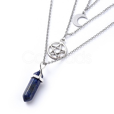 Bullet Natural Lapis Lazuli Pendant Tiered Necklaces NJEW-JN02457-03-1