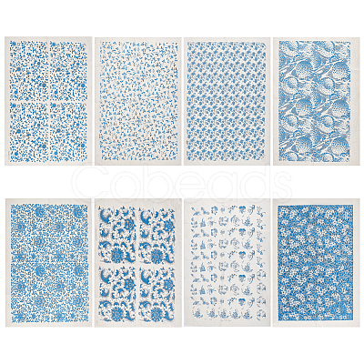 BENECREAT 8 Sheets 8 Style Paper Ceramic Decals DIY-BC0005-71-1