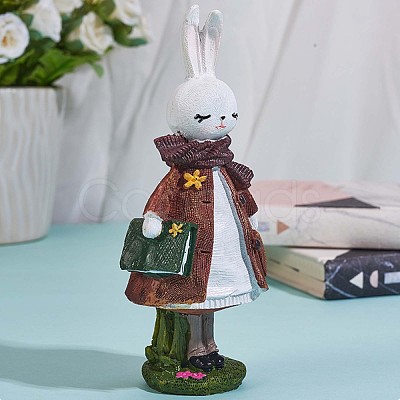 Resin Standing Rabbit Statue Bunny Sculpture Tabletop Rabbit Figurine for Lawn Garden Table Home Decoration ( Brown ) JX085A-1