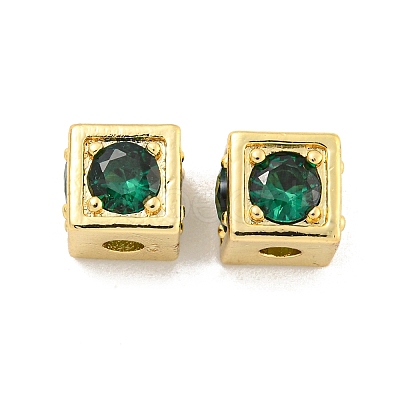 Brass Micro Pave Green Cubic Zirconia Beads KK-B096-20G-1