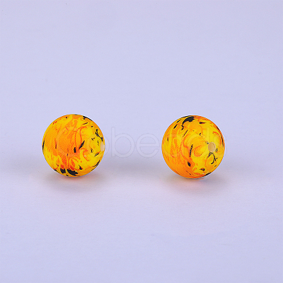 Printed Round Silicone Focal Beads SI-JX0056A-176-1