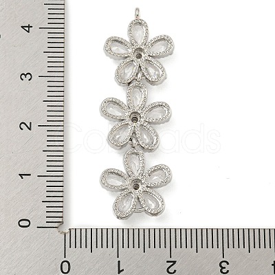 Brass Pave Clear Cubic Zirconia Three Flower Links Connector Charms KK-P277-51P-1