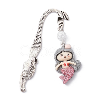 Mermaid Resin Pendant Bookmarks AJEW-JK00269-05-1