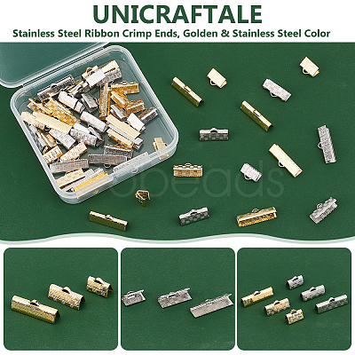 Unicraftale 60Pcs 6 Style 304 Stainless Steel Ribbon Crimp Ends STAS-UN0055-92-1