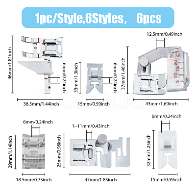 HOBBIESAY 6Pcs 6 Styles Alloy Domestic Sewing Machine Presser Foot FIND-HY0003-13-1