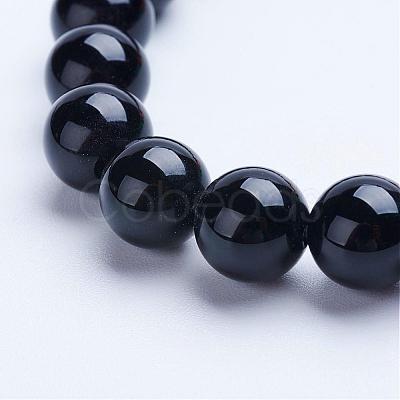 Natural Black Agate Beaded Stretch Bracelets BJEW-P072-F06-1