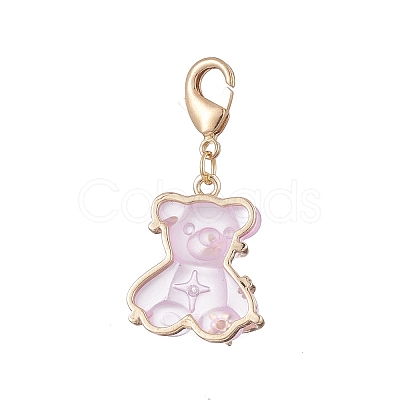 3Pcs Bear Transparent Resin Rhinestone Pendant Decorations HJEW-JM01007-1