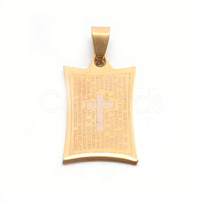 304 Stainless Steel Rectangle with Word Lord's Prayer Holy Pendants STAS-E090-75-1