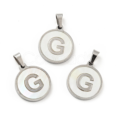 304 Stainless Steel with White Shell Pendants STAS-G268-01G-P-1