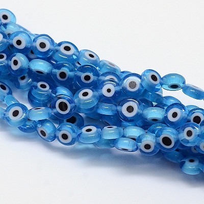 Handmade Evil Eye Lampwork Flat Round Bead Strands LAMP-L058-6mm-09-1