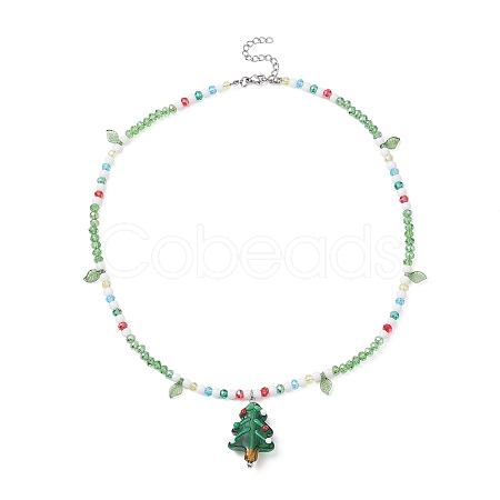 Acrylic Christmas Tree Pendant Necklace NJEW-TA00076-1