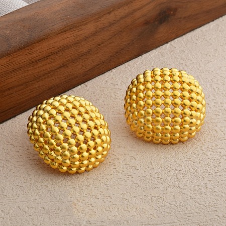 Hollow Half Round Brass Stud Earrings EJEW-Q391-21G-01-1