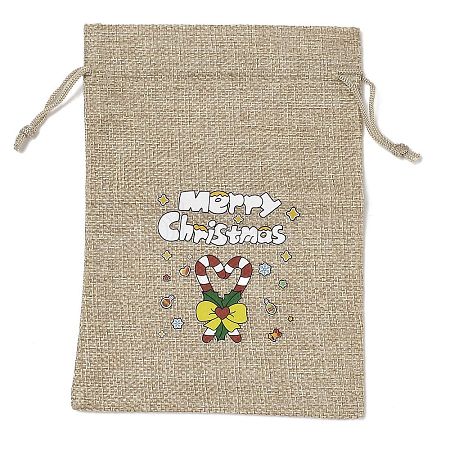 Christmas Printed Burlap Packing Pouches Drawstring Bags ABAG-Q053-02B-12-1