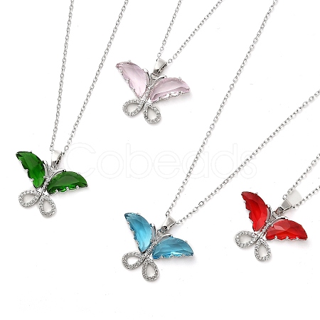 Butterfly Platinum Brass Micro Pave Cubic Zirconia Pendant Necklaces NJEW-E105-01P-1