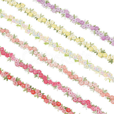   6 Yards 6 Colors Flower Polyester Embroidery Lace Ribbon OCOR-PH0002-17-1