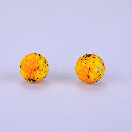 Printed Round Silicone Focal Beads SI-JX0056A-176-1