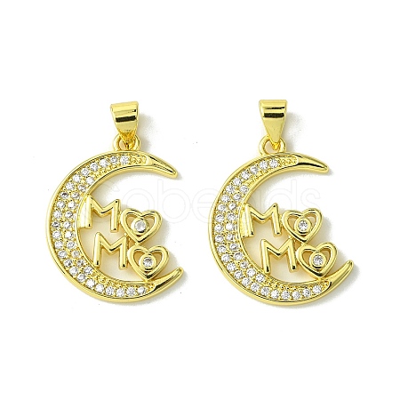 Mother's Day Real 18K Gold Plated Brass Micro Pave Clear Cubic Zirconia Pendants KK-H472-09G-01-1