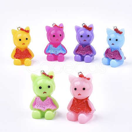 Resin Kitten Pendants X-RESI-T021-01-1