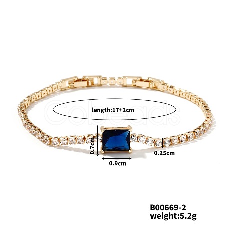 Elegant and Versatile Rectangle Brass Cubic Zirconia Bracelets for European and American Fashion QL5607-2-1