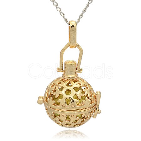 Golden Tone Brass Hollow Round Cage Pendants KK-J232-06G-1