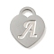 Non-Tarnish 304 Stainless Steel Pendants, Laser Cut, Heart with Letter Charm, Stainless Steel Color, Letter A, 15x12x1mm, Hole: 3x3.5mm