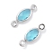 Brass Glass Connector Charms, Oval Links, Real Platinum Plated, Deep Sky Blue, 10.5x4x1.5mm, Hole: 1mm