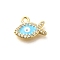 Brass Micro Pave Cubic Zirconia with Evil Eye Enamel Charms, Fish, Real 18K Gold Plated , Light Sky Blue, 9x11.5x2mm, Hole: 1.4mm