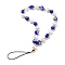 Handmade Evil Eye Lampwork Mobile Straps, with ABS Plastic Imitation Pearl Beads and Brass Beads & Nylon Thread, Blue, 18cm