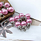 ABS Plastic Imitation Pearl Charms, with Resin Rhinestone, Round Charm, Pink, 13x8mm, Hole: 3mm