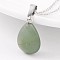 Teardrop Platinum Tone Brass Green Aventurine Pendants, 23x13~14x6~8mm, Hole: 5x8mm