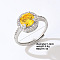 Flat Round Platinum Brass Adjustable Ring with Yellow Cubic Zirconia, Inner Diameter: 18mm