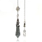 Natural Labradorite Cone Dowsing Pendulum Big Pendants, with Meatl Woven Net/Web with Feather, Pendant: 68x16mm