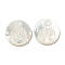 Carved Natural White Shell Cabochons, Flat Round, Creamy White, 15x2~3mm