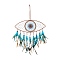 Evil Eye Woven Net/Web with Feather Pendant Decoration, with Wood Beads, for Home Bedroom Car Ornaments Birthday Gift, Deep Sky Blue, 735mm