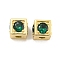 Brass Micro Pave Green Cubic Zirconia Beads, Cube, Real 18K Gold Plated, 6x6x6mm, Hole: 2.5mm