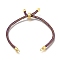 Braided Cotton Cord Slider Bracelet Making, with Rack Plating Brass Findings, Real 18K Gold Plated, Purple, 8-5/8x1/8 inch(22x0.3cm), Hole: 2mm