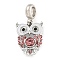 Rack Plating Alloy Enamel Owl European Dangle Charms, Large Hole Pendants with Rhinestone, Platinum, Cadmium Free & Nickel Free & Lead Free, Rose, 30mm, Hole: 4.8mm, Owl: 20x15x14.5mm