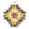 Handmade Glass Seed Beads, Loom Pattern, with 304 Stainless Steel Jump Ring, Rhombus Pendants, Gold, 23.5x21.5x2mm, Hole: 2.5mm