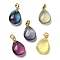 Natural Fluorite Pendants, with Brass Finding, Teardrop, Golden, 21x13.5x9mm, Hole: 3.5x6mm