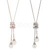 ANATTASOUL 2Pcs 2 Color Plastic Imitation Pearl Pendant Lariat Necklace with Crystal Rhinestone NJEW-AN0001-18-1