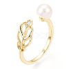 Natural Pearl Open Cuff  Ring Micro Pave Clear Cubic Zirconia PEAR-N022-C05-1