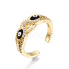 Real 16K Gold Plated Owl with Evil Eye Enamel Cuff Ring for Girl Women RJEW-N035-044-NF-5