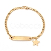 201 Stainless Steel Rectangle & Star Charm Bracelet with Curb Chain for Women STAS-P304-19G-1