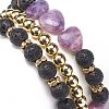 3Pcs 3 Style Heart Natural Purple Mica Stone & Lava Rock & Synthetic Hematite Beaded Stretch Bracelets Set BJEW-JB08736-4