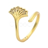 Ginkgo Leaf Brass Micro Pave Clear Cubic Zirconia Open Cuff Rings for Women RJEW-L120-001G-1